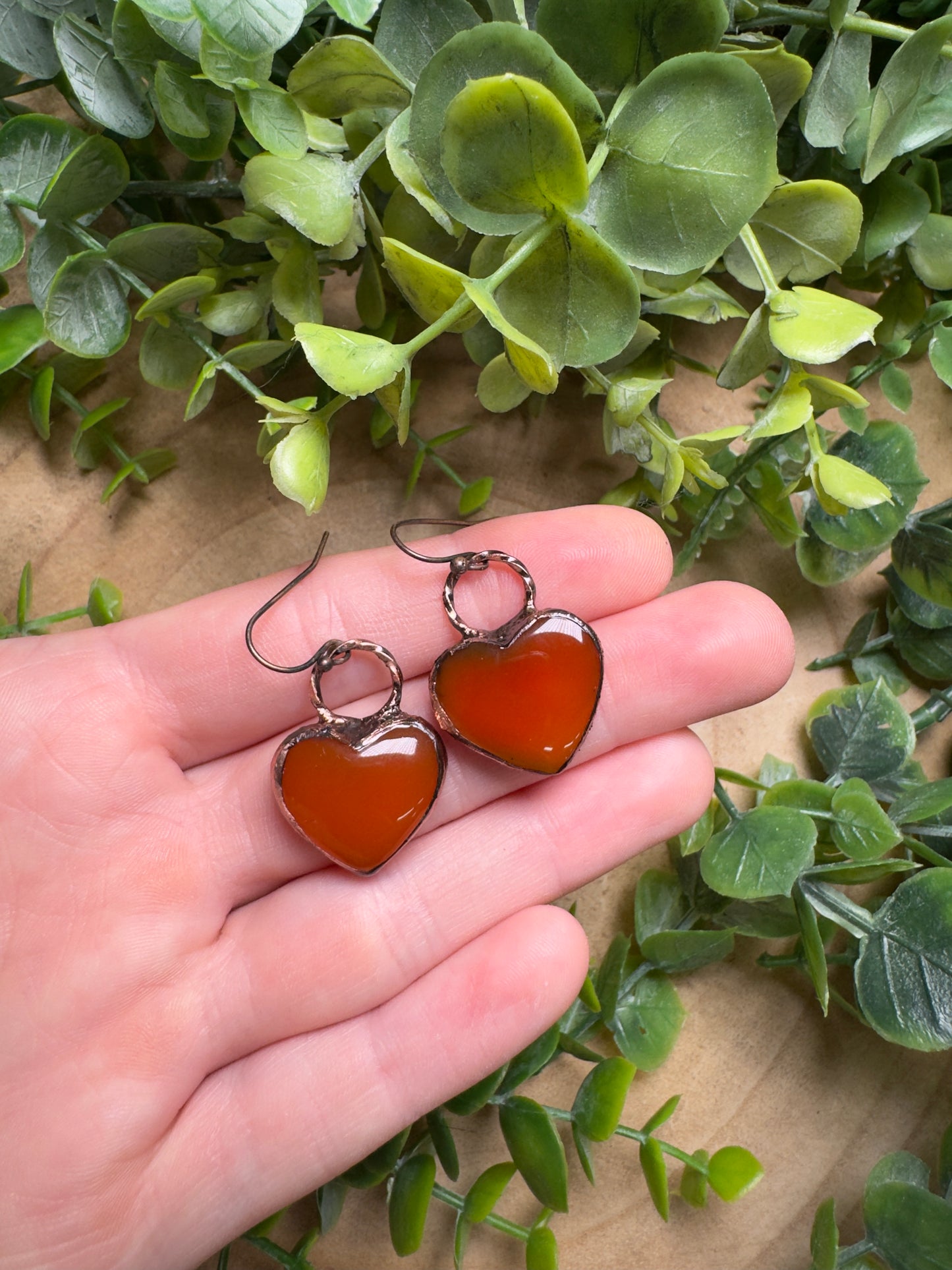 Orange Agate Heart Earrings