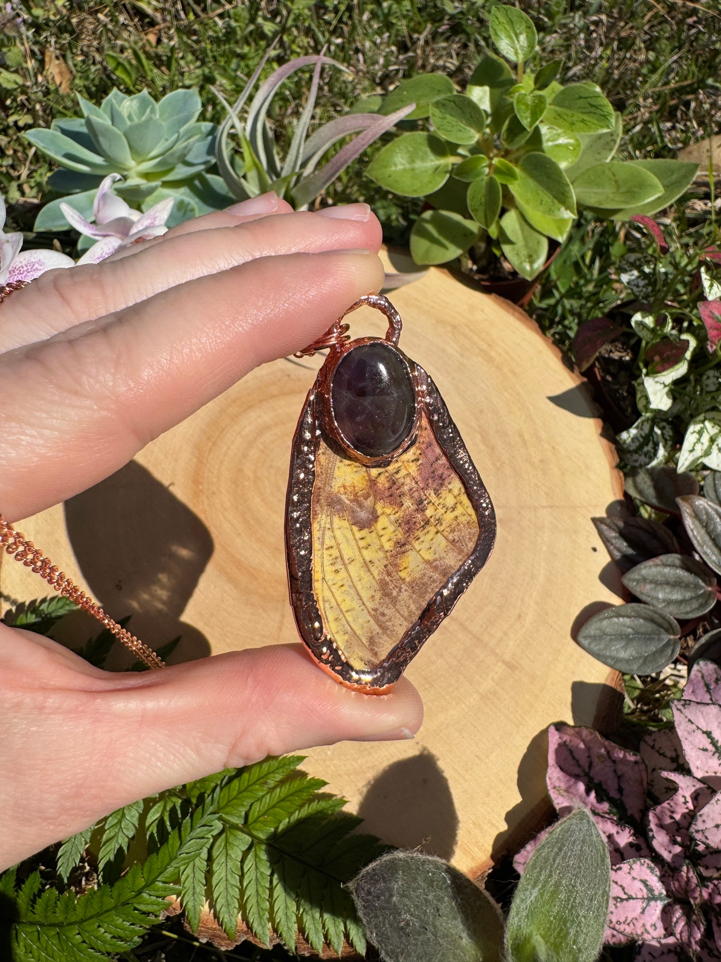 Fluorite and Imperial Moth Wing Necklace