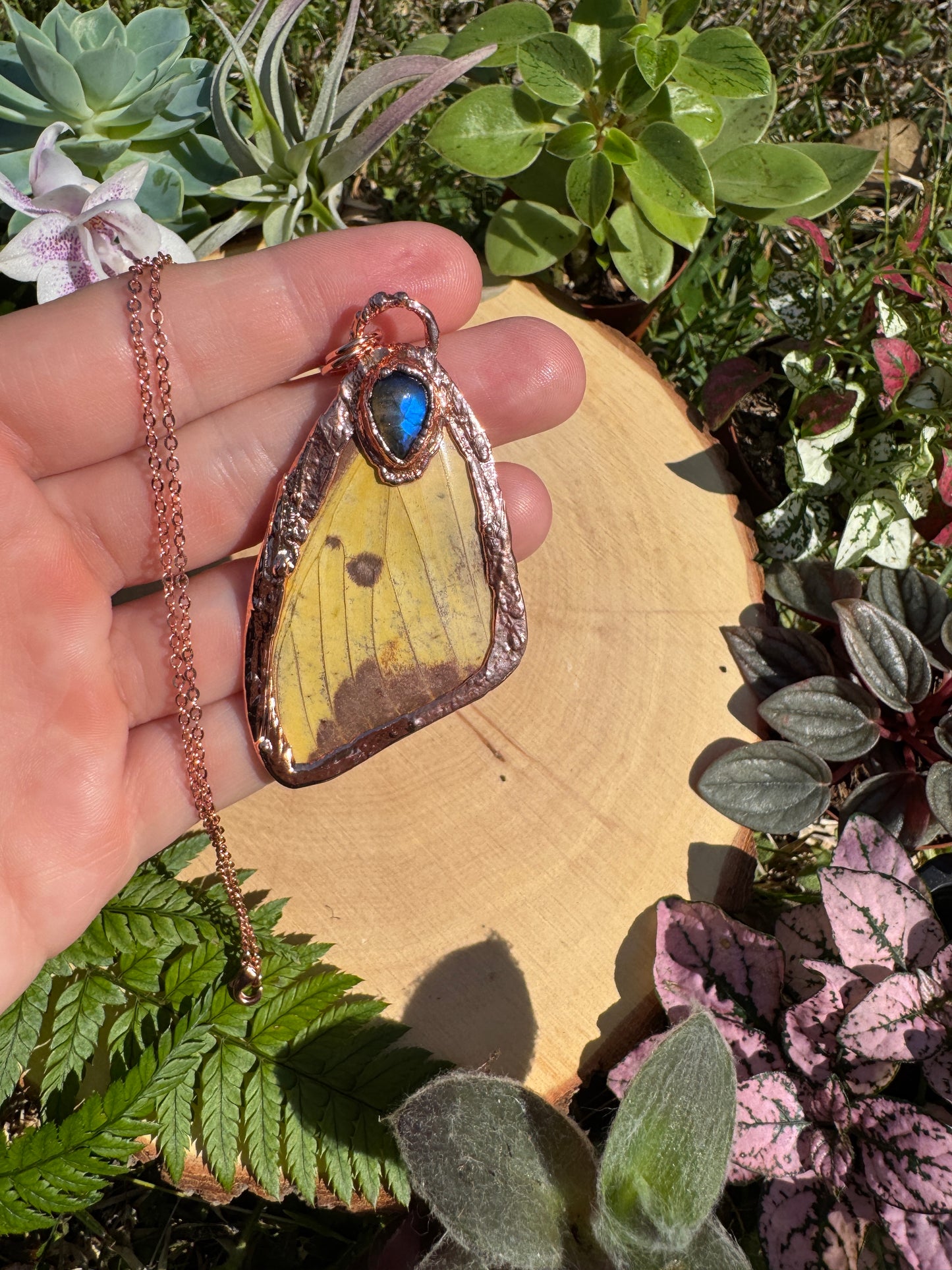 Labradorite and Imperial Moth Wing Necklace