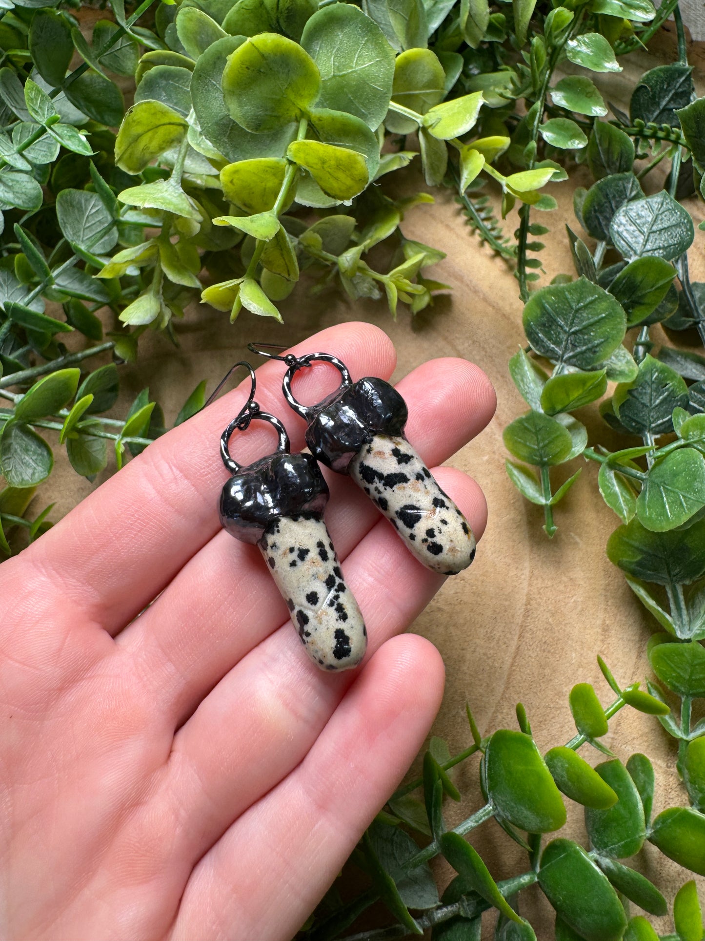 Dalmatian Jasper Penis Earrings