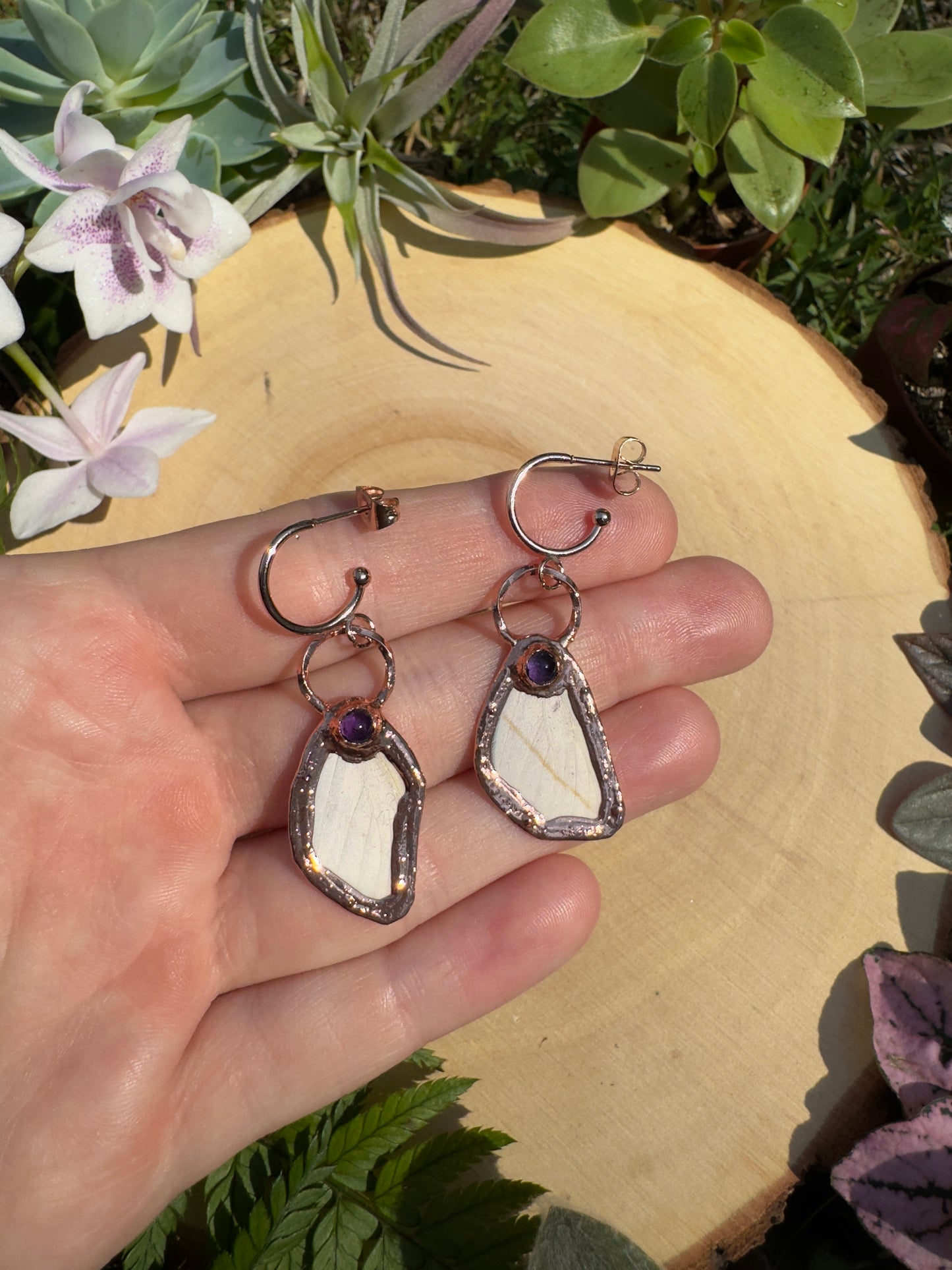 Amethyst and Moth Wing Earrings
