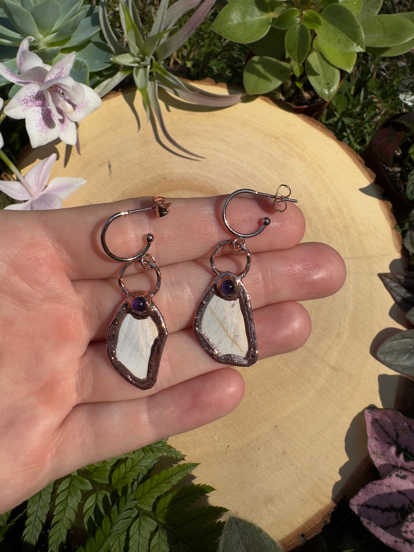 Amethyst and Moth Wing Earrings