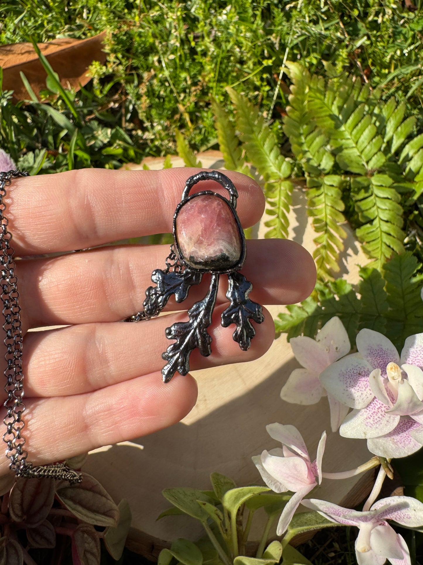 Rhodochrosite Leaf Necklace