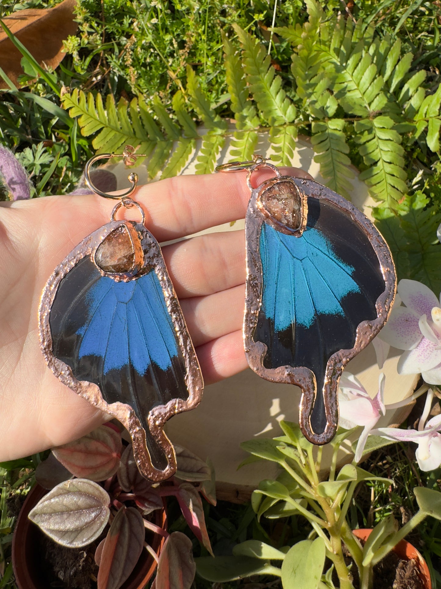 Sunstone and Butterfly Wing Earrings
