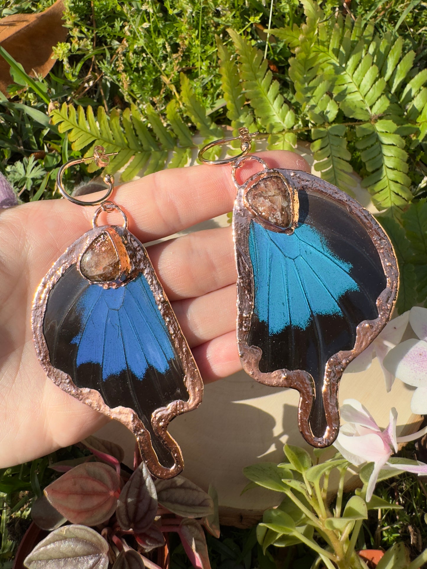 Sunstone and Butterfly Wing Earrings