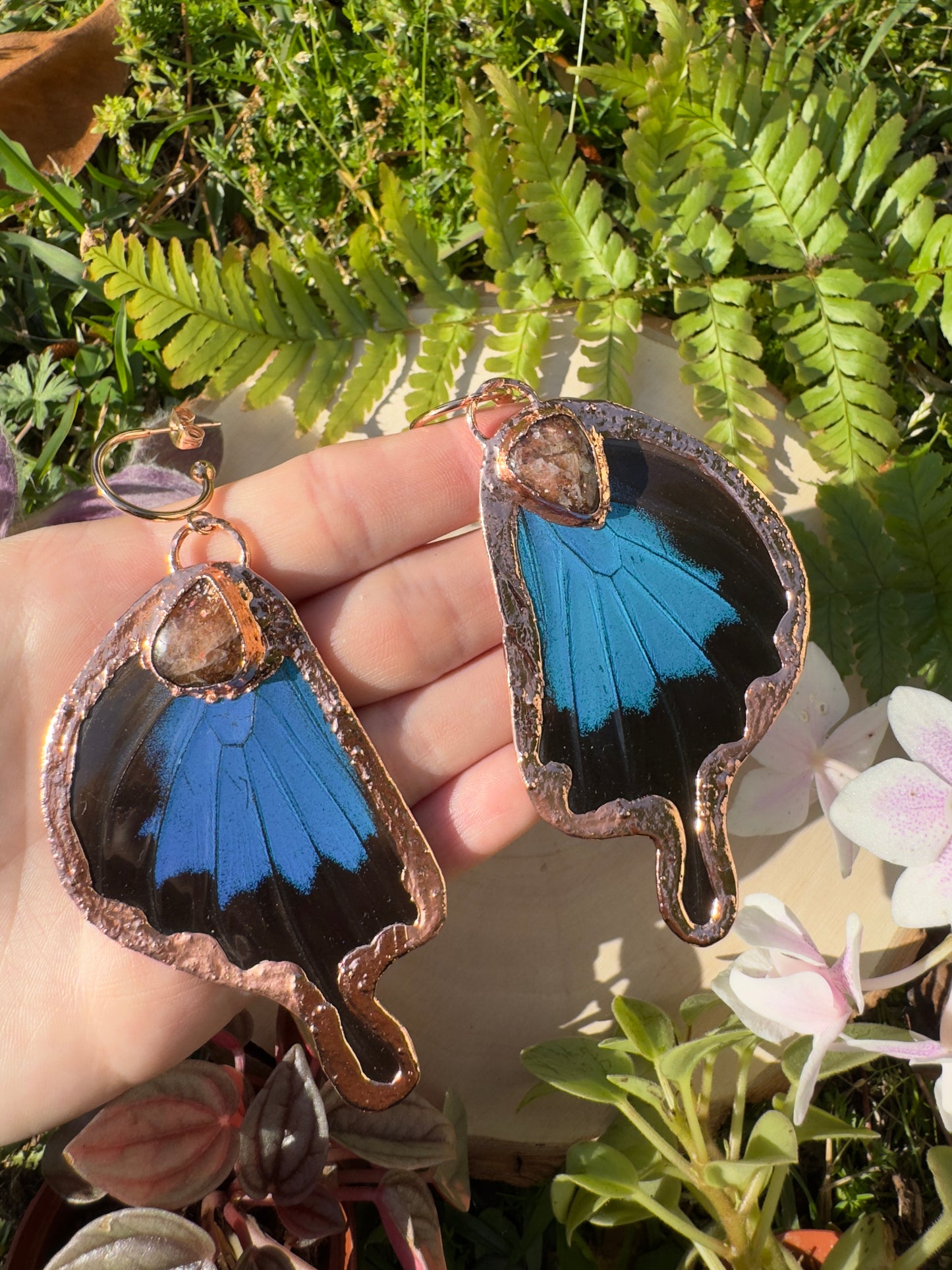 Sunstone and Butterfly Wing Earrings
