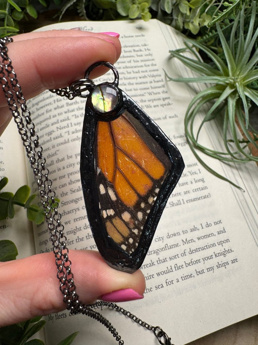 Abalone Shell and Butterfly Wing Necklace | Copper Ashes