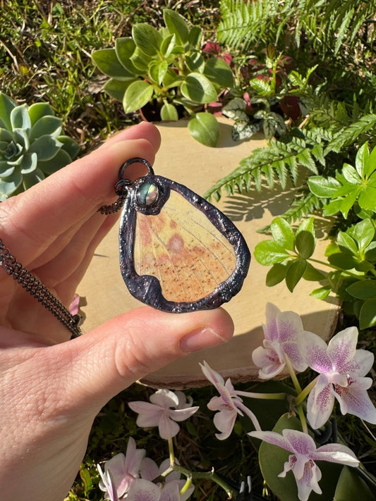 Abalone Shell and Imperial Moth Wing Necklace | Copper Ashes
