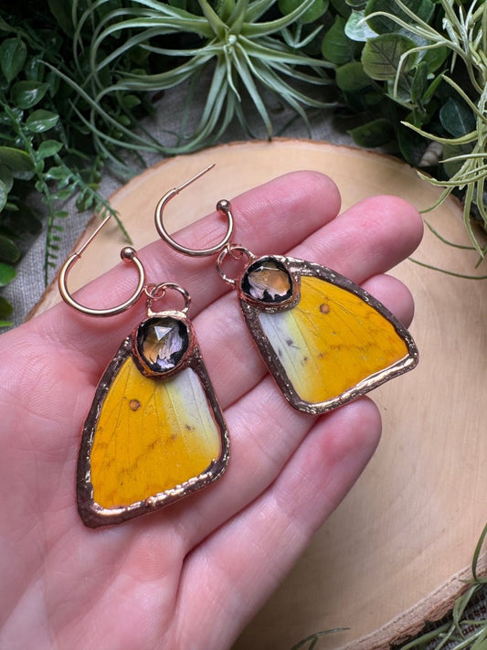 Amethyst and Butterfly Wing Earrings | Copper Ashes