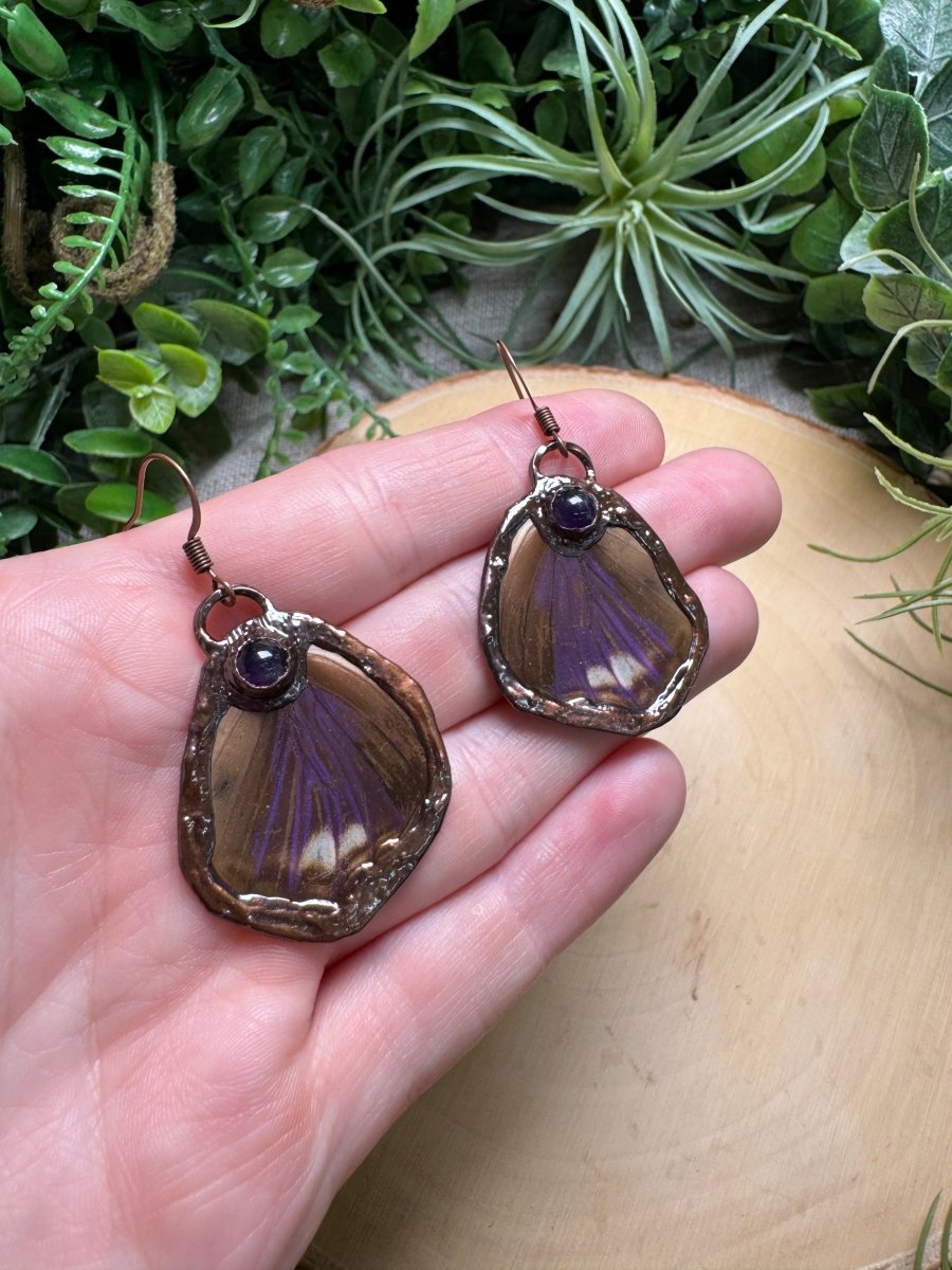 Amethyst and Butterfly Wing Earrings | Copper Ashes