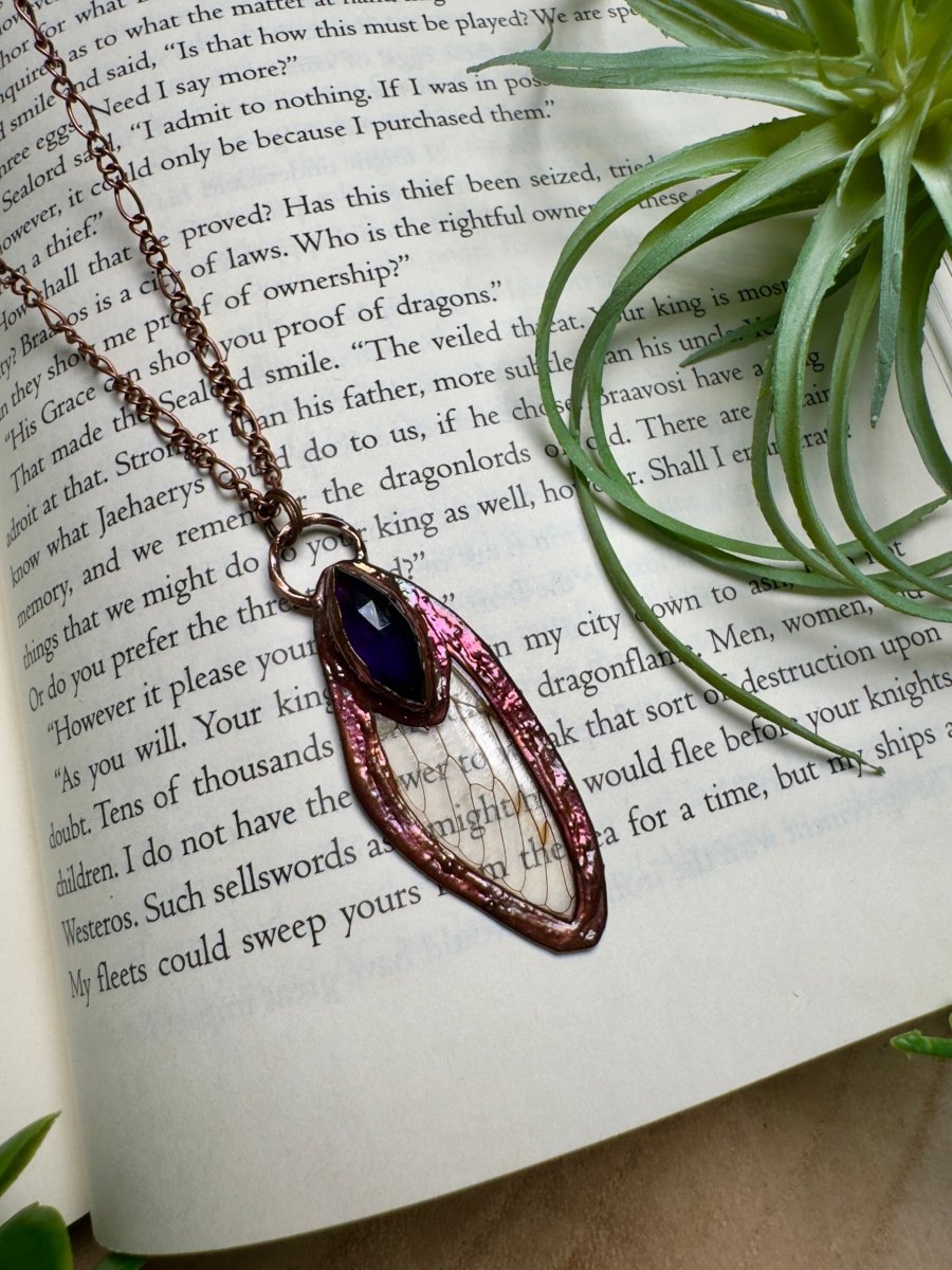 Amethyst and Cicada Wing Necklace | Copper Ashes