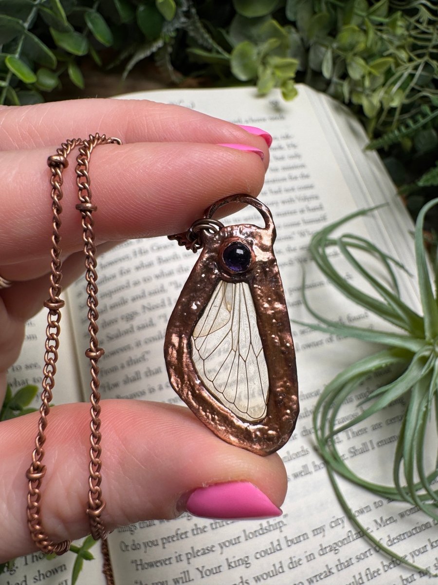 Amethyst and Cicada Wing Necklace | Copper Ashes