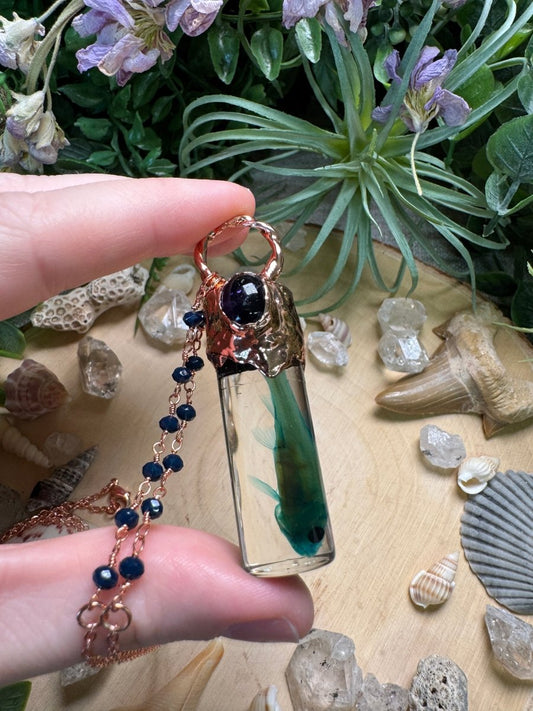 Amethyst and Minnow Oddity Vial Necklace | Copper Ashes