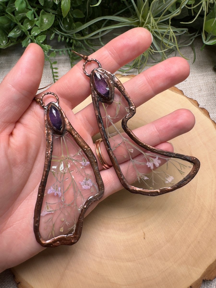 Astraea - Amethyst and Flower Earrings | Copper Ashes