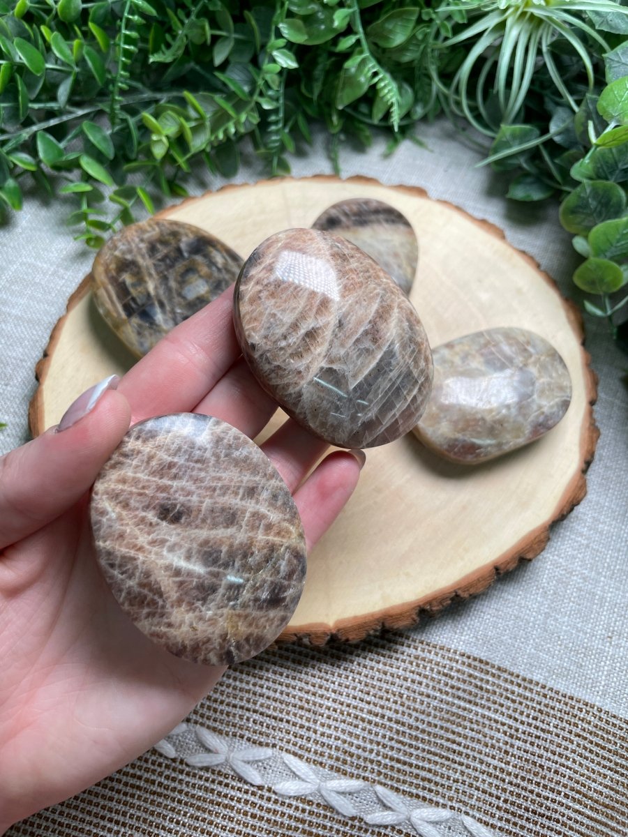 Black Moonstone Palm Stone | Copper Ashes