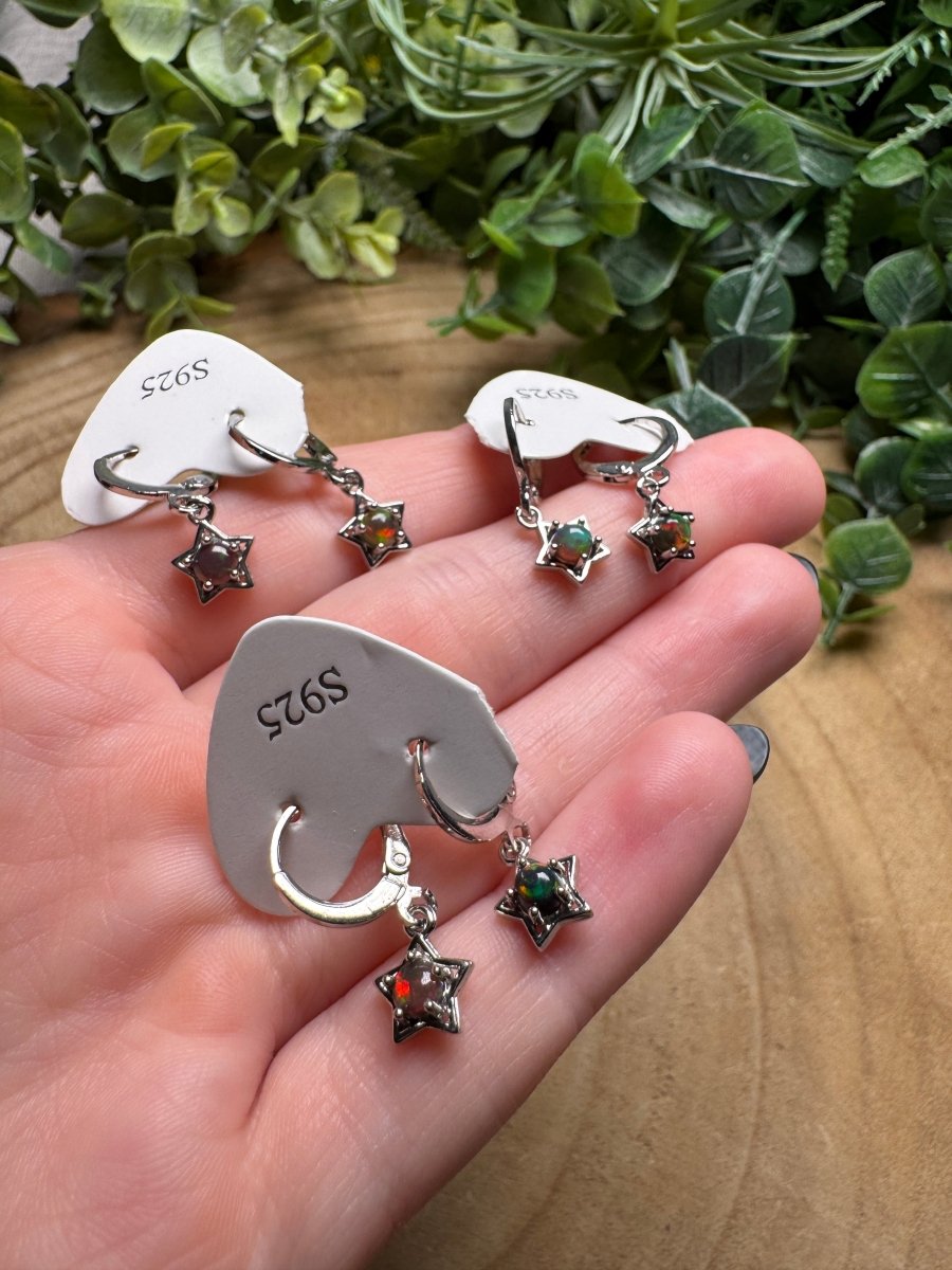 Black Opal Star Huggie Earrings | Copper Ashes