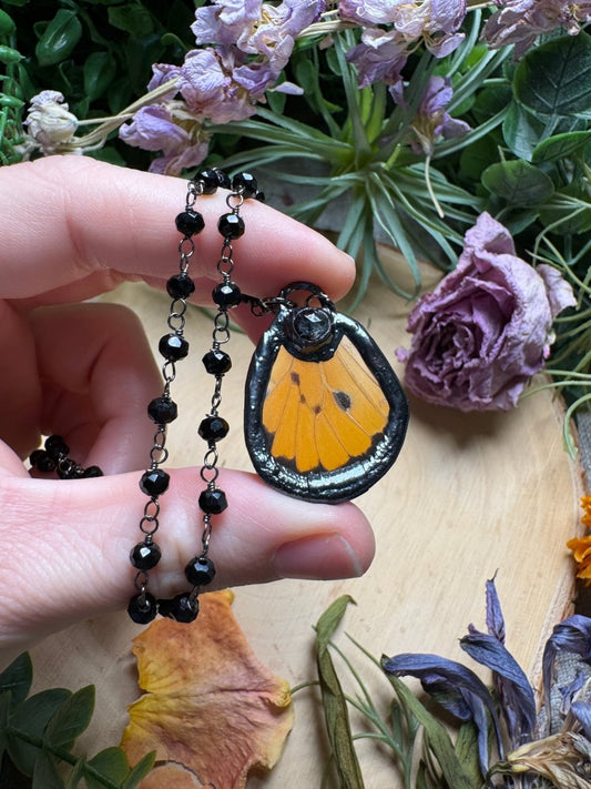 Black Rutile Quartz and Butterfly Wing Necklace | Copper Ashes