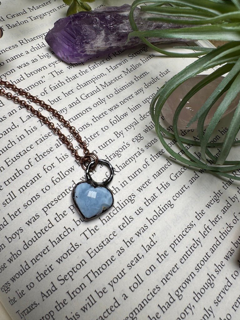 Blue Chalcedony Heart Necklace | Copper Ashes