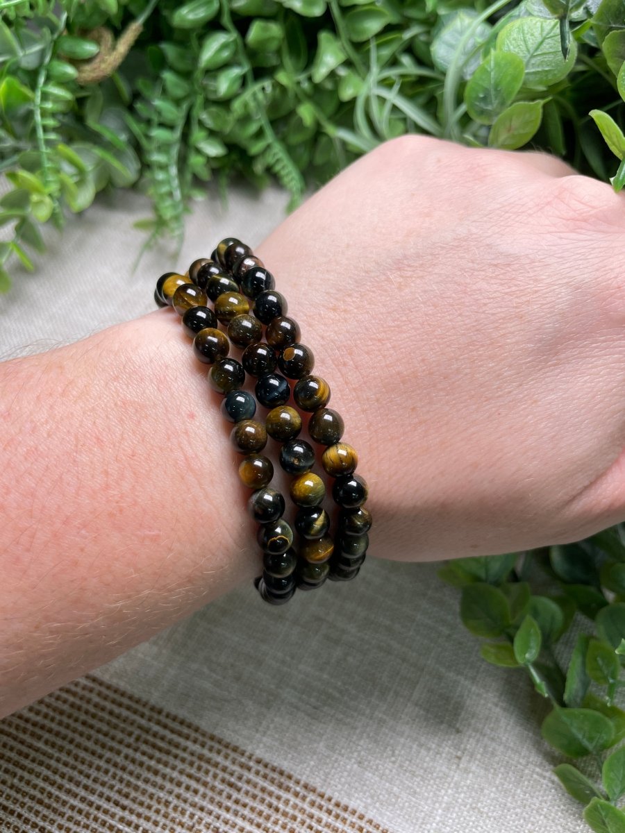 Blue Tigers Eye 6mm Beaded Bracelet | Copper Ashes