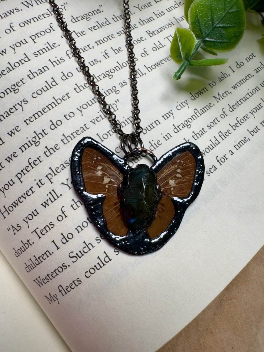 Butterfly and Labradorite Hamsa Necklace | Copper Ashes