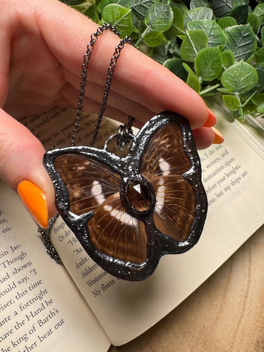 Butterfly and Smoky Quartz Necklace | Copper Ashes