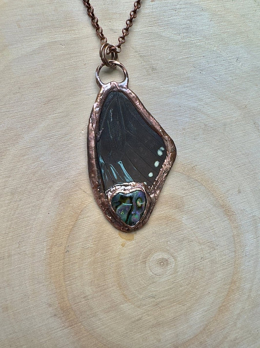 Butterfly Wing and Abalone Shell Heart Necklace | Copper Ashes