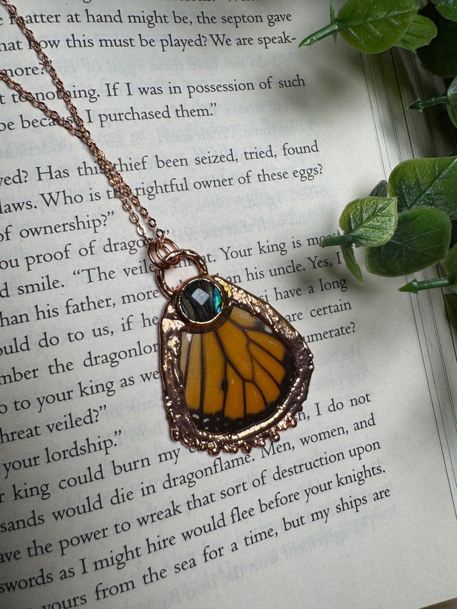 Butterfly Wing and Abalone Shell Necklace | Copper Ashes
