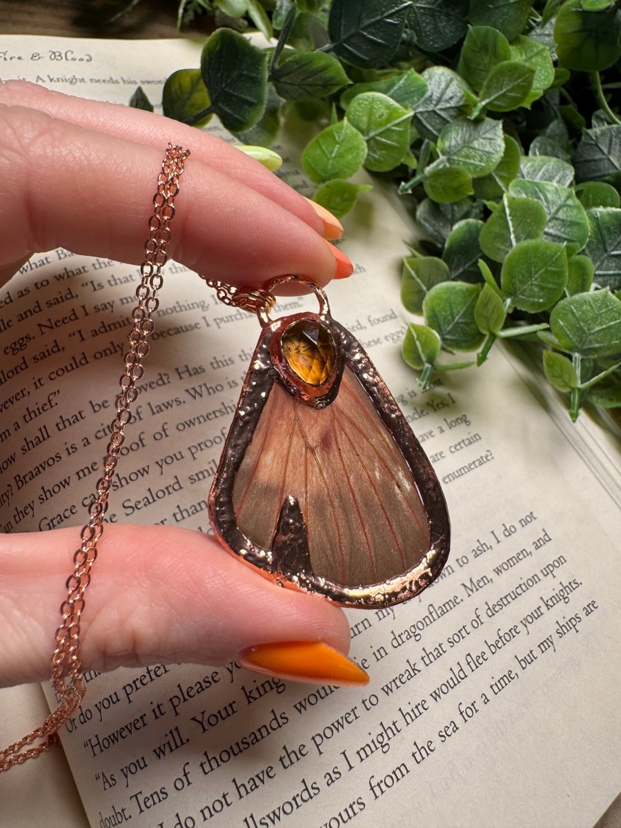 Butterfly Wing and Citrine Necklace | Copper Ashes