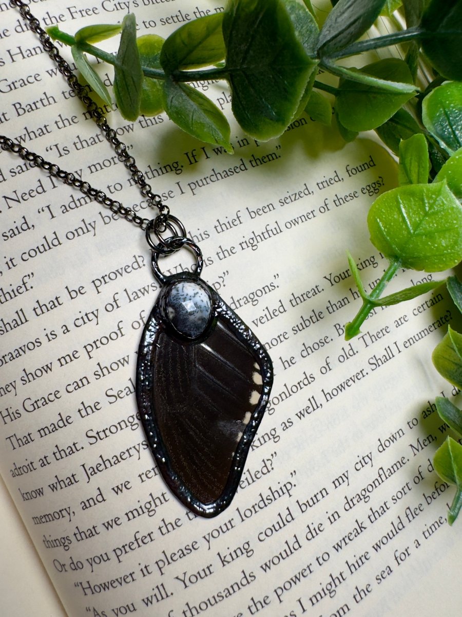 Butterfly Wing and Dendritic Jade Necklace | Copper Ashes