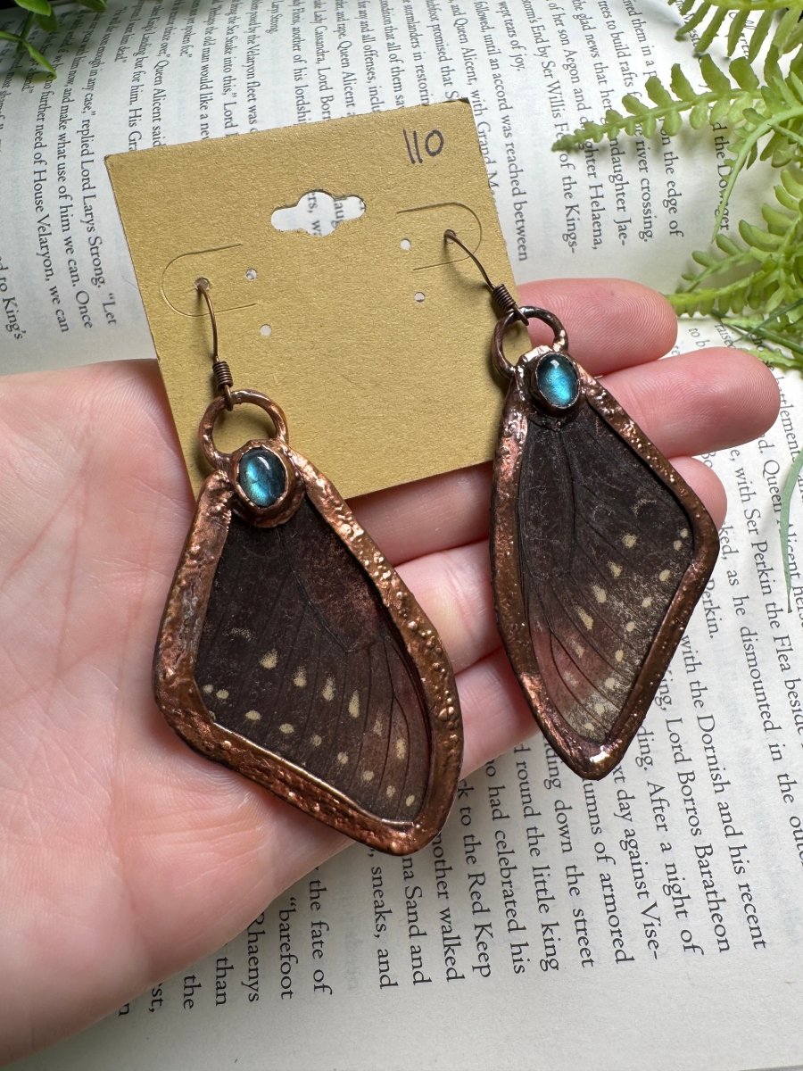 Butterfly Wing and Labradorite Earrings | Copper Ashes