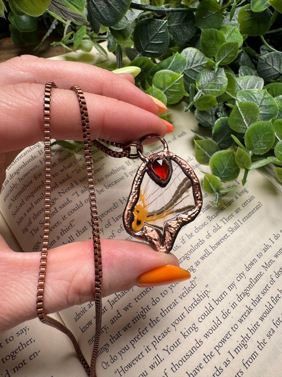 Butterfly Wing and Orange Garnet Necklace | Copper Ashes