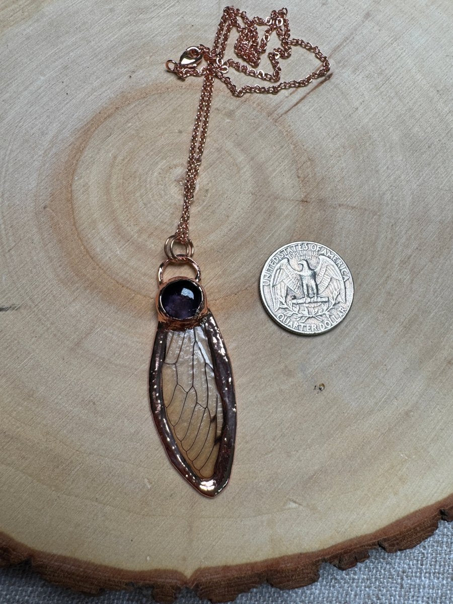 Cicada Wing and Amethyst Necklace | Copper Ashes