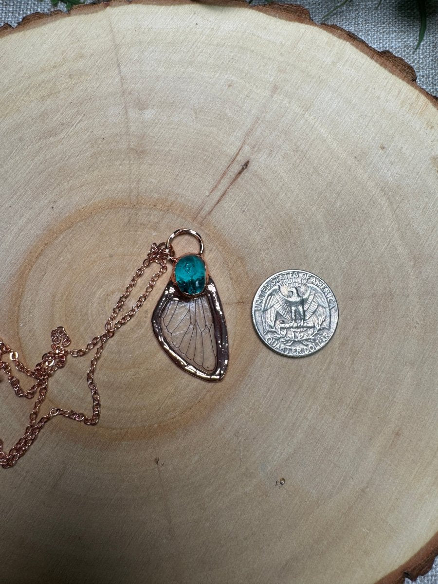 Cicada Wing and Resin Face Necklace | Copper Ashes