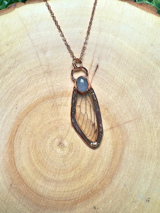 Cicada Wing and Rose Quartz Necklace | Copper Ashes