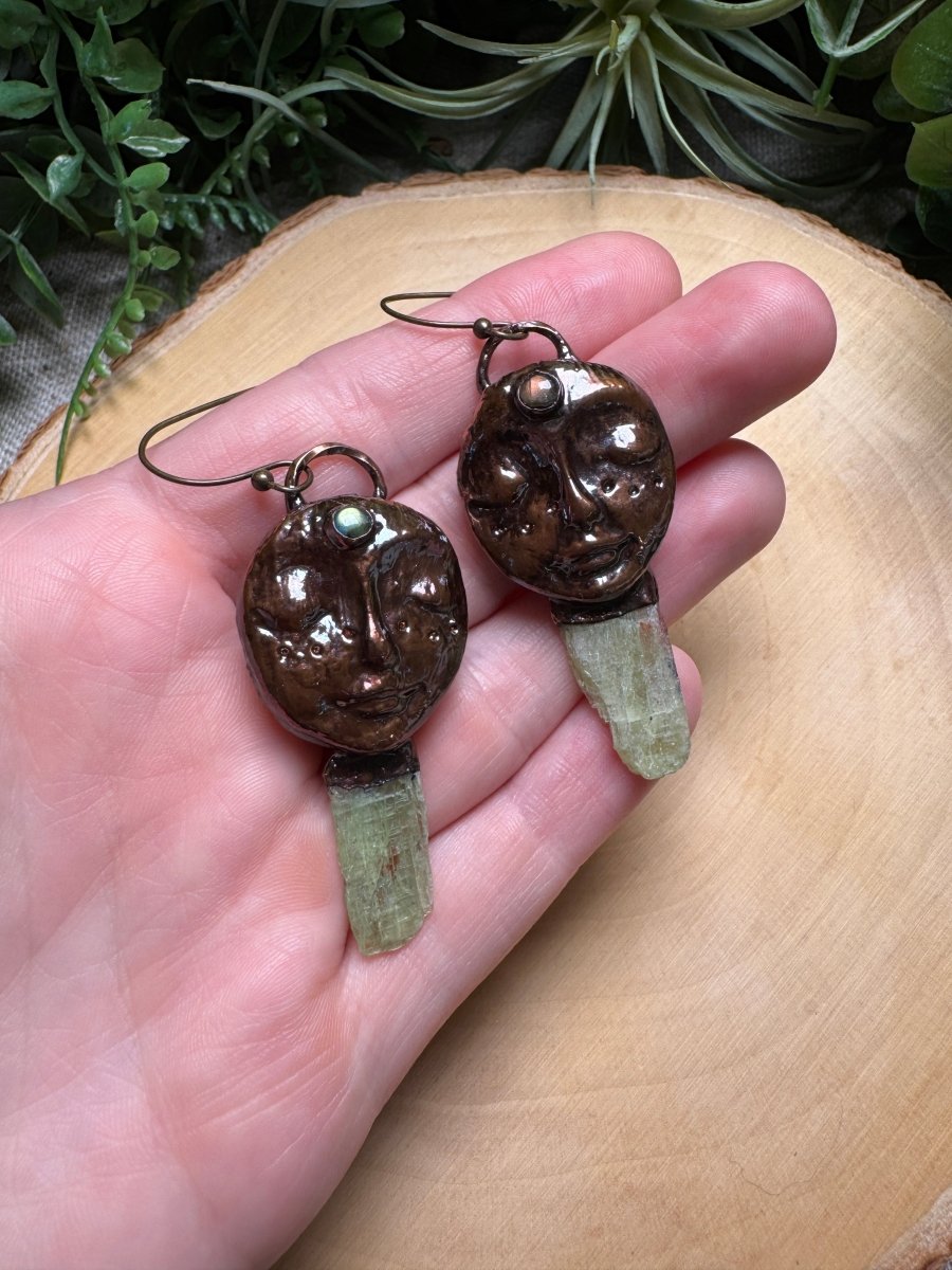 Claire - Green Kyanite and Labradorite Goddess Earrings | Copper Ashes