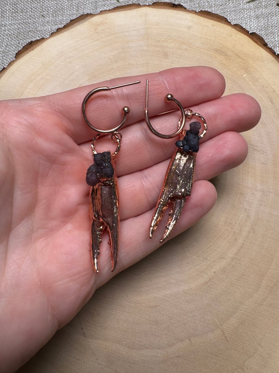Crab Claw and Grape Agate Earrings | Copper Ashes