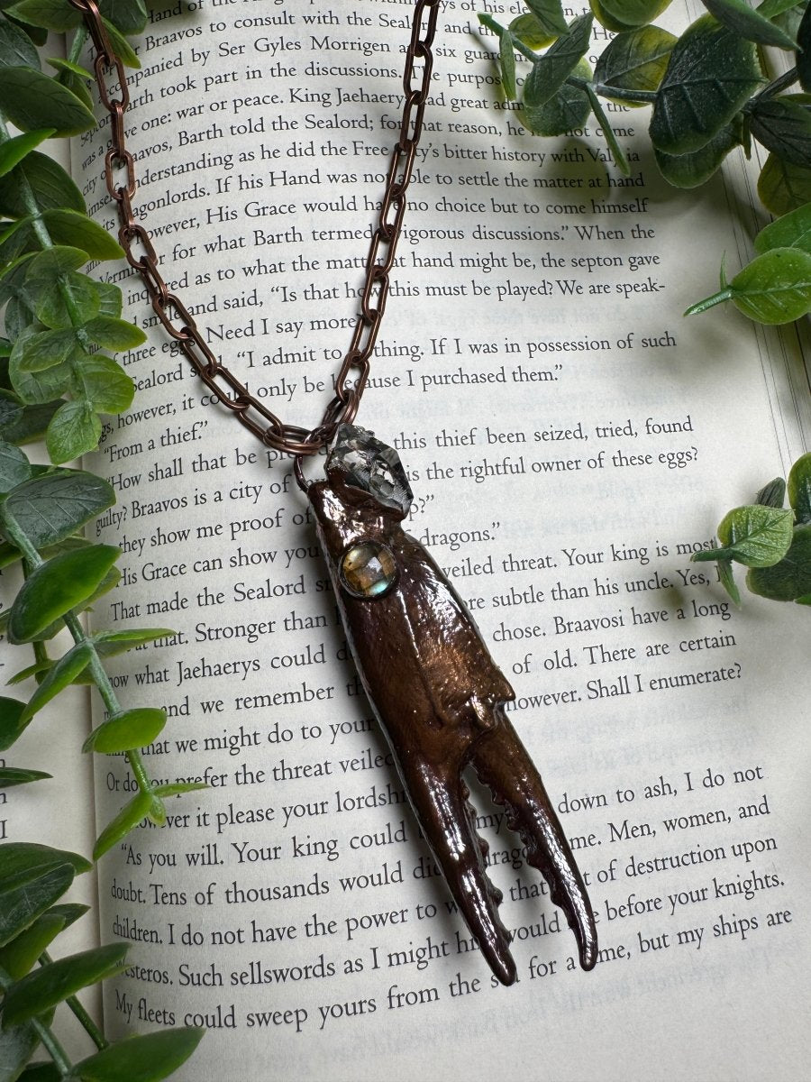 Crab Claw, Labradorite, and Clear Quartz Necklace | Copper Ashes