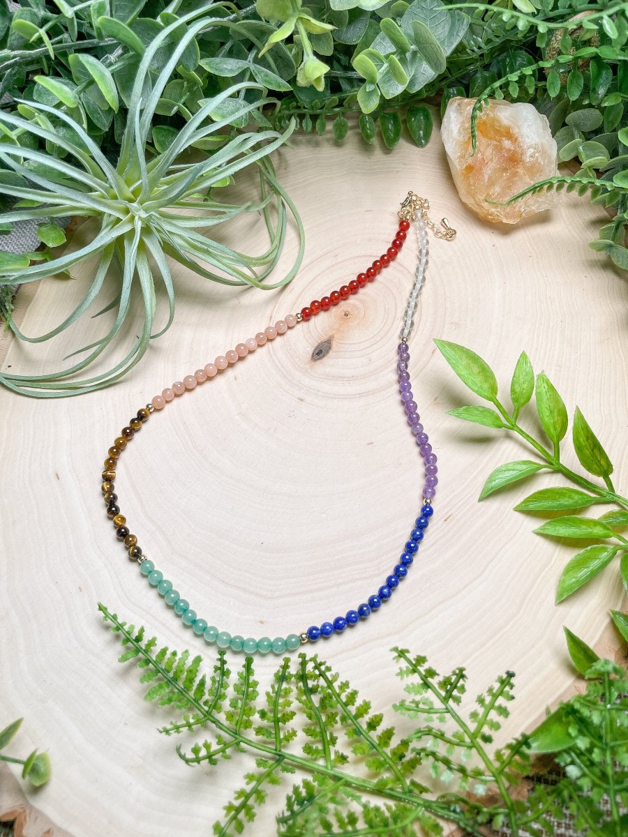 Crystal Beaded Chakra Choker Necklace | Copper Ashes