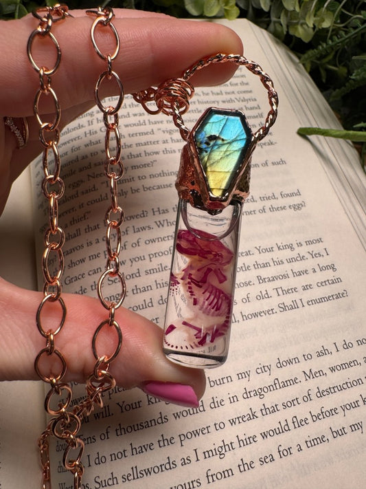 Diaphonized Pinkie Mouse and Labradorite Coffin Oddity Necklace | Copper Ashes