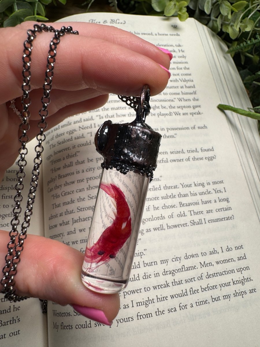 Diaphonized Shrimp and Sunstone Oddity Necklace | Copper Ashes