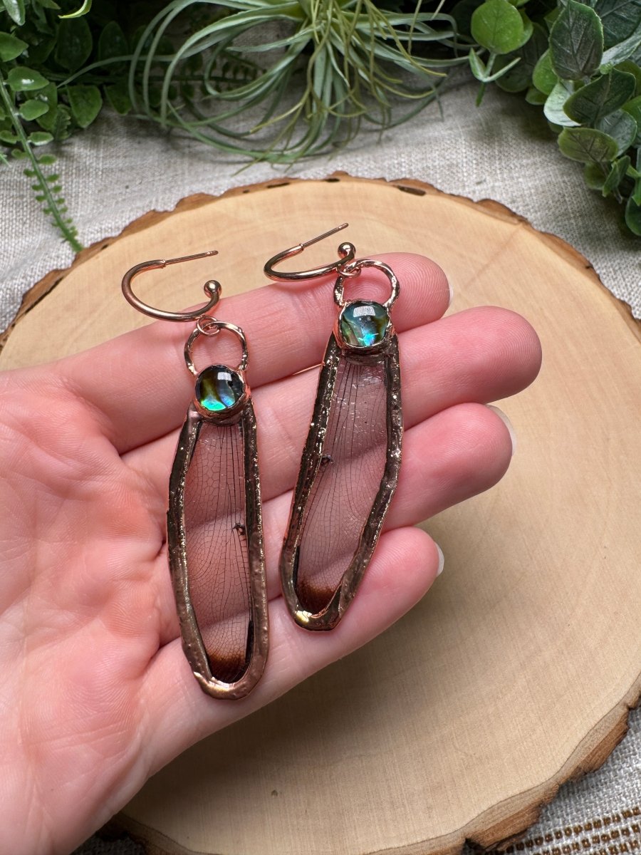 Dragonfly Wing and Abalone Shell Earrings | Copper Ashes