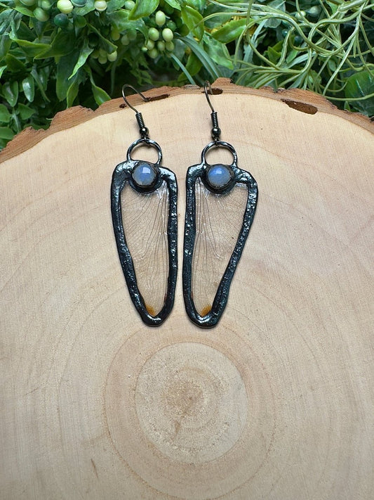 Dragonfly Wing and Moonstone Earrings | Copper Ashes