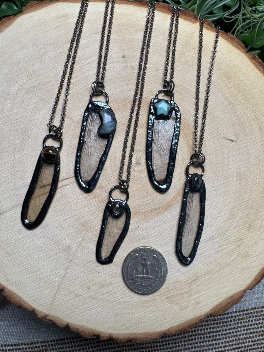 Dragonfly Wing and Opal Necklace | Copper Ashes