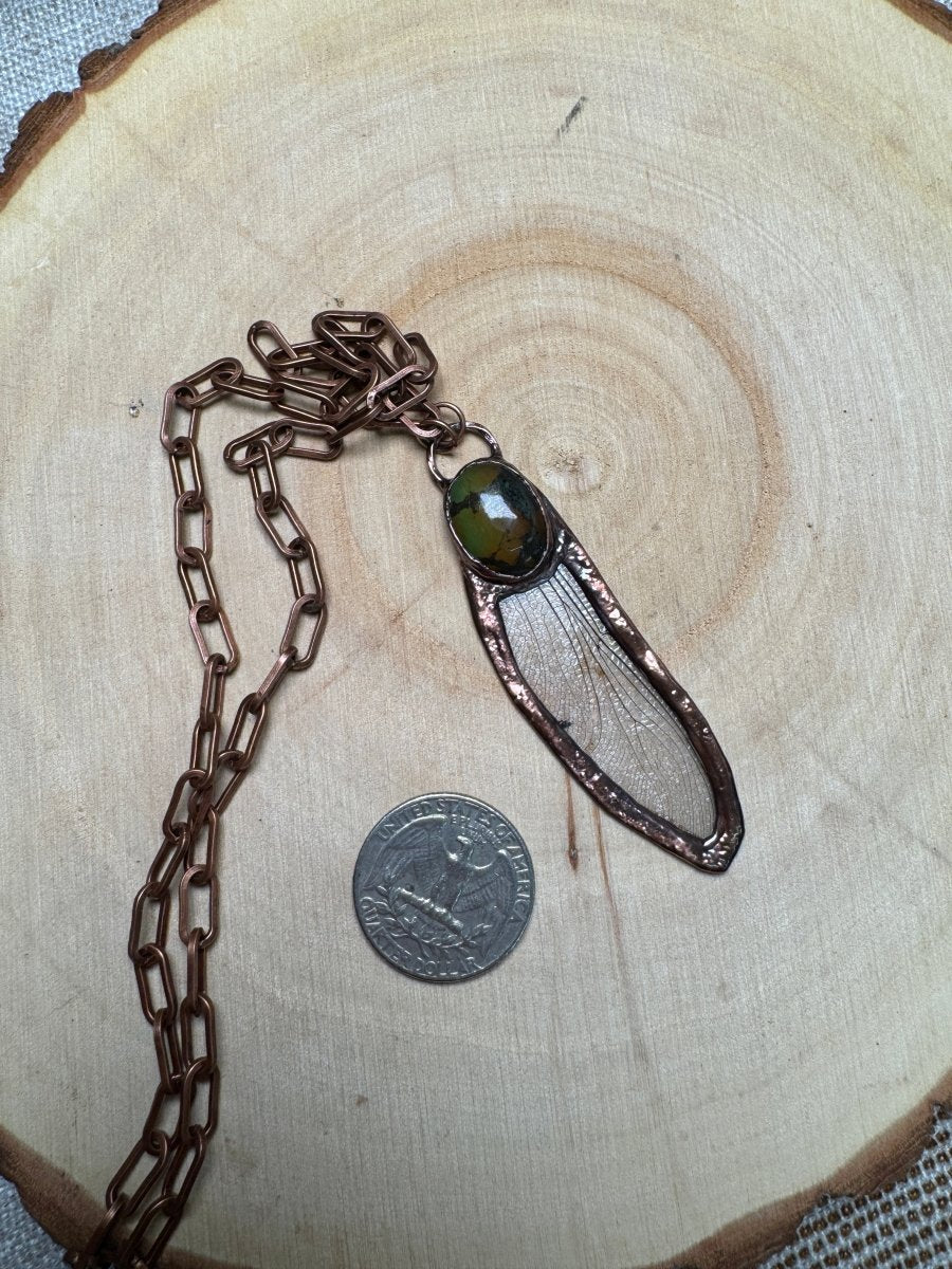 Dragonfly Wing and Turquoise Necklace | Copper Ashes