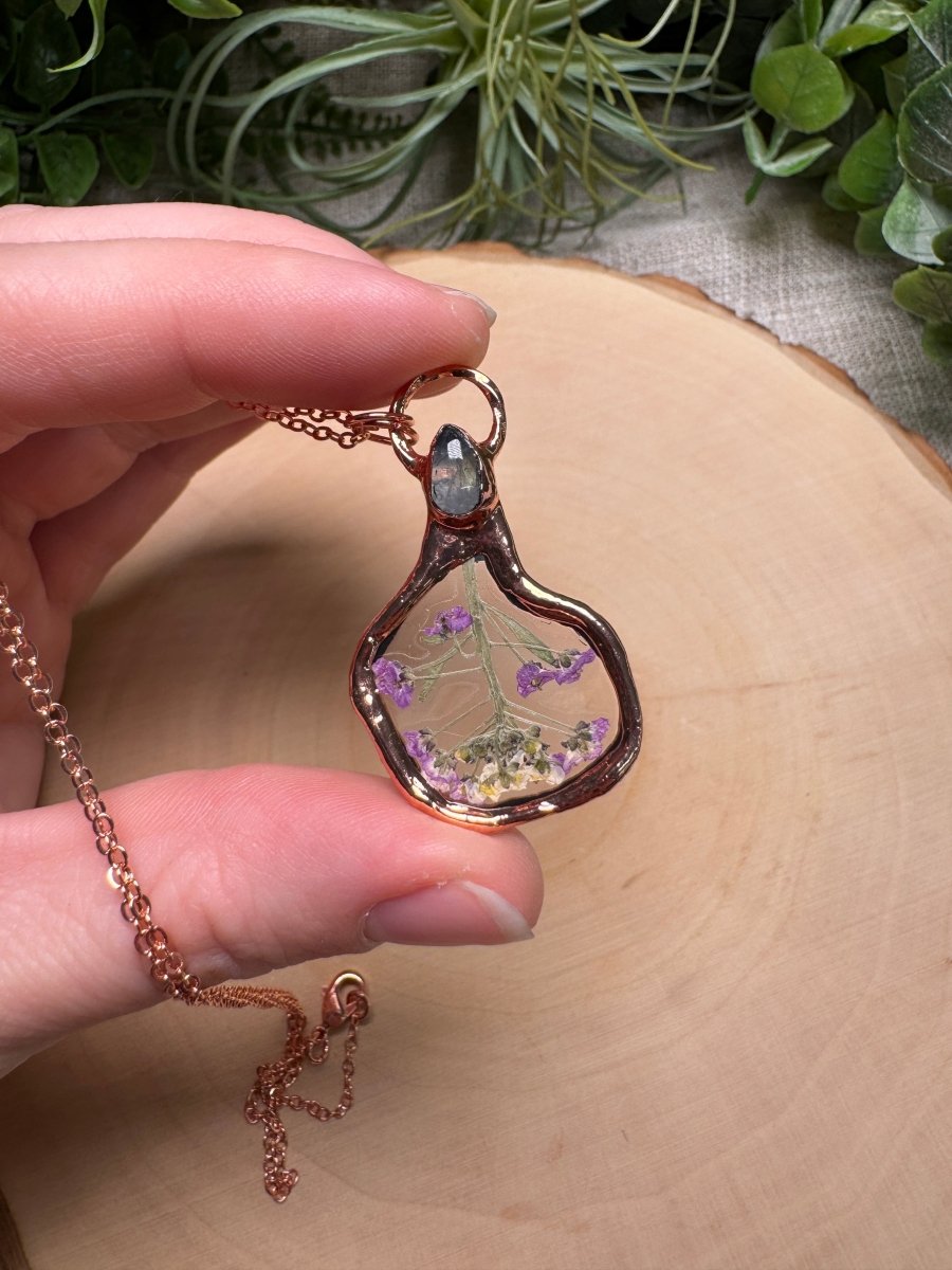 Dried Flower and Moonstone Necklace | Copper Ashes