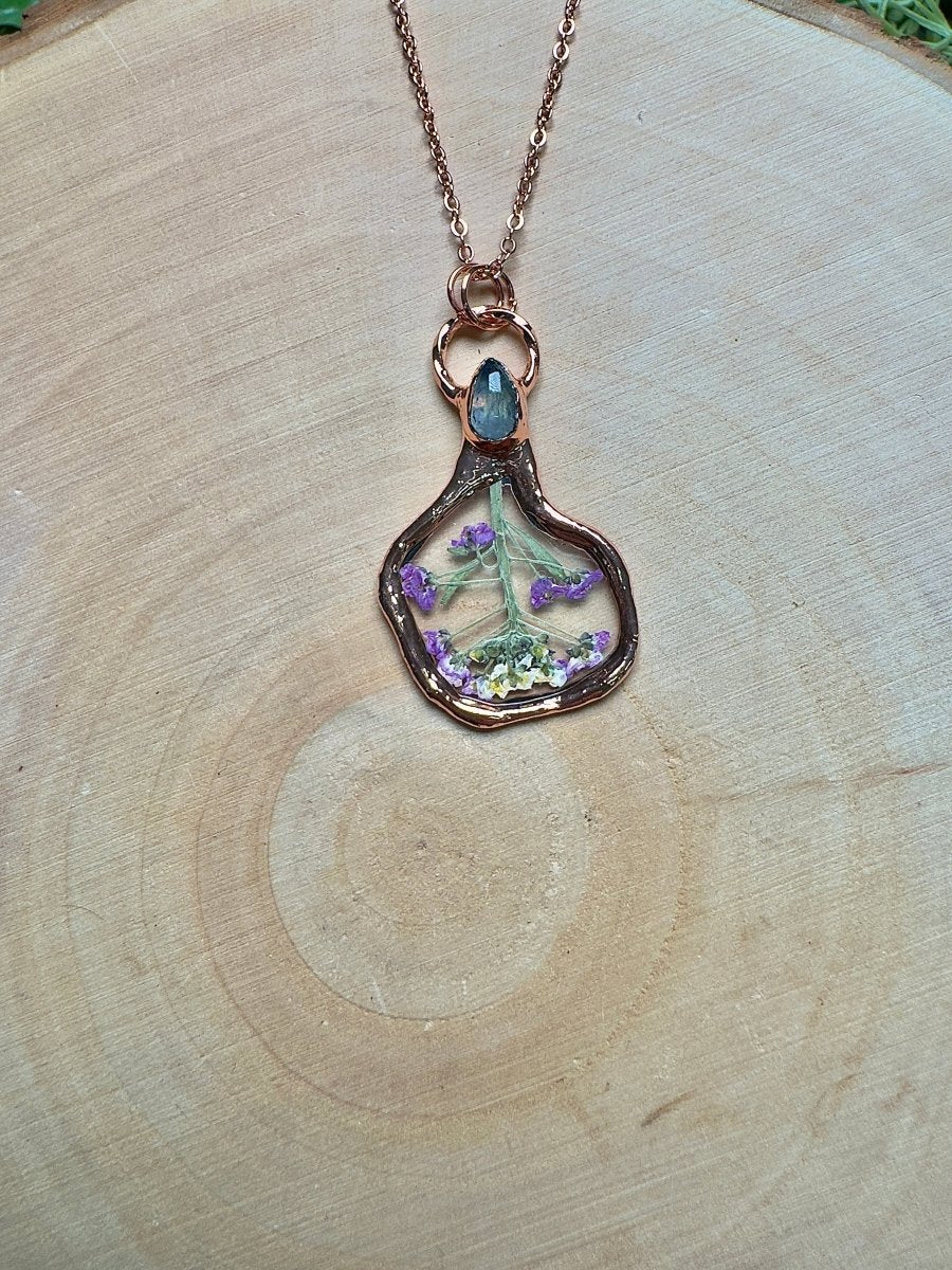 Dried Flower and Moonstone Necklace | Copper Ashes