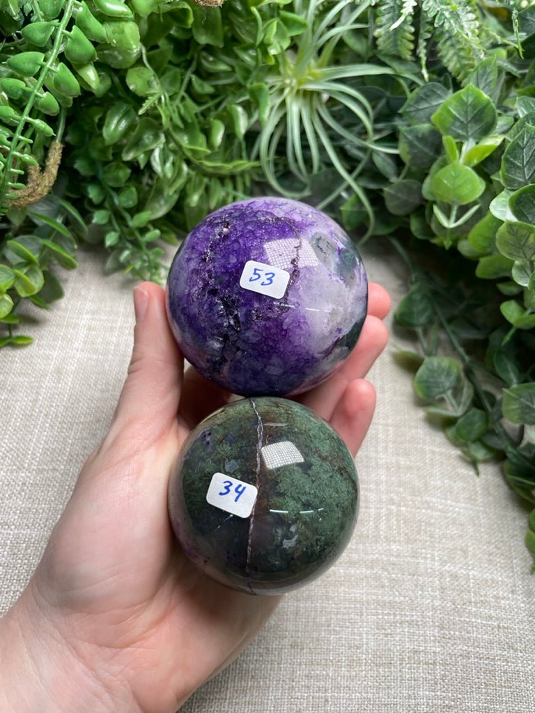 Dyed Purple Moss Agate Sphere | Copper Ashes