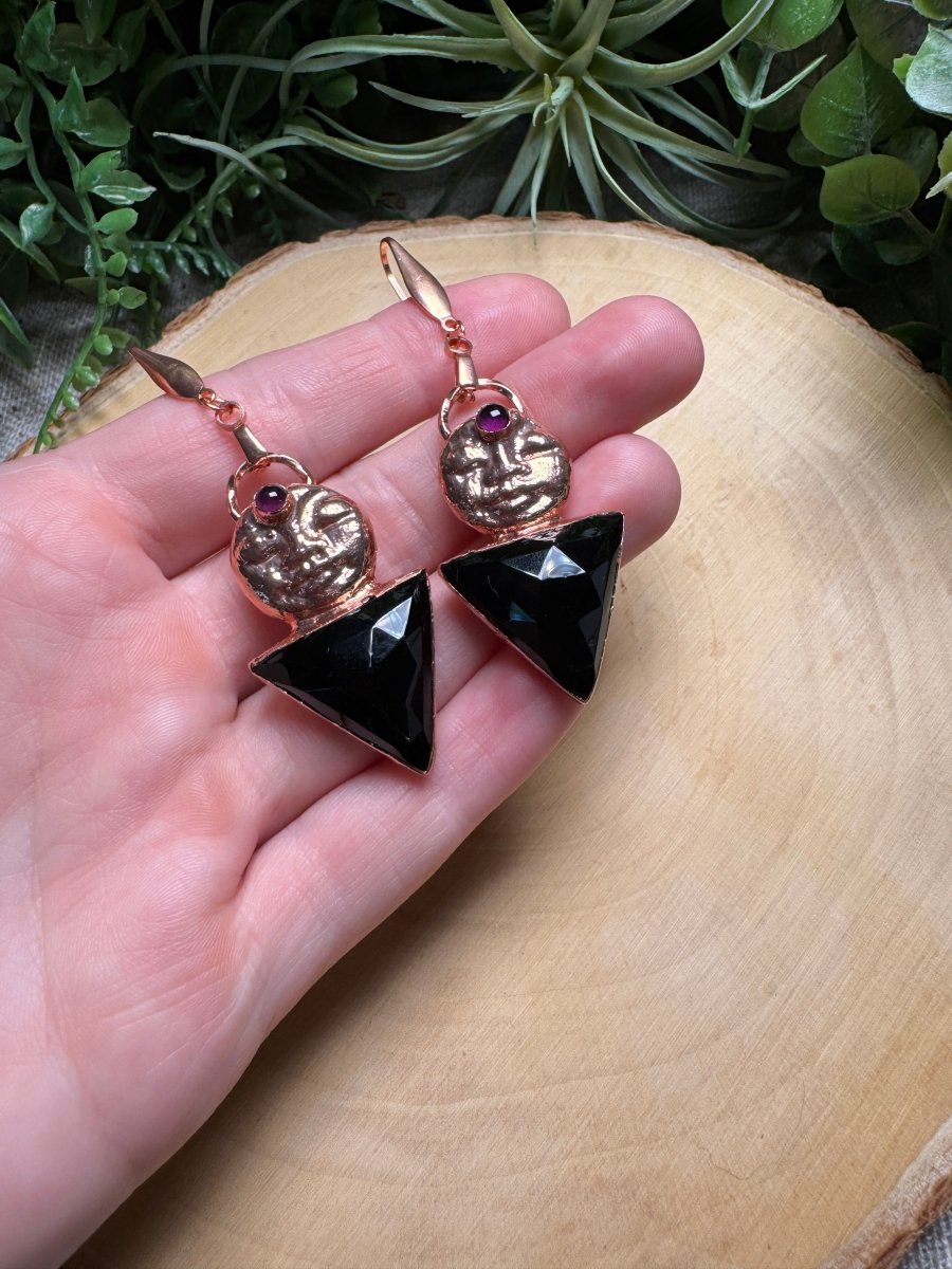 Everly - Obsidian and Amethyst Goddess Earrings | Copper Ashes
