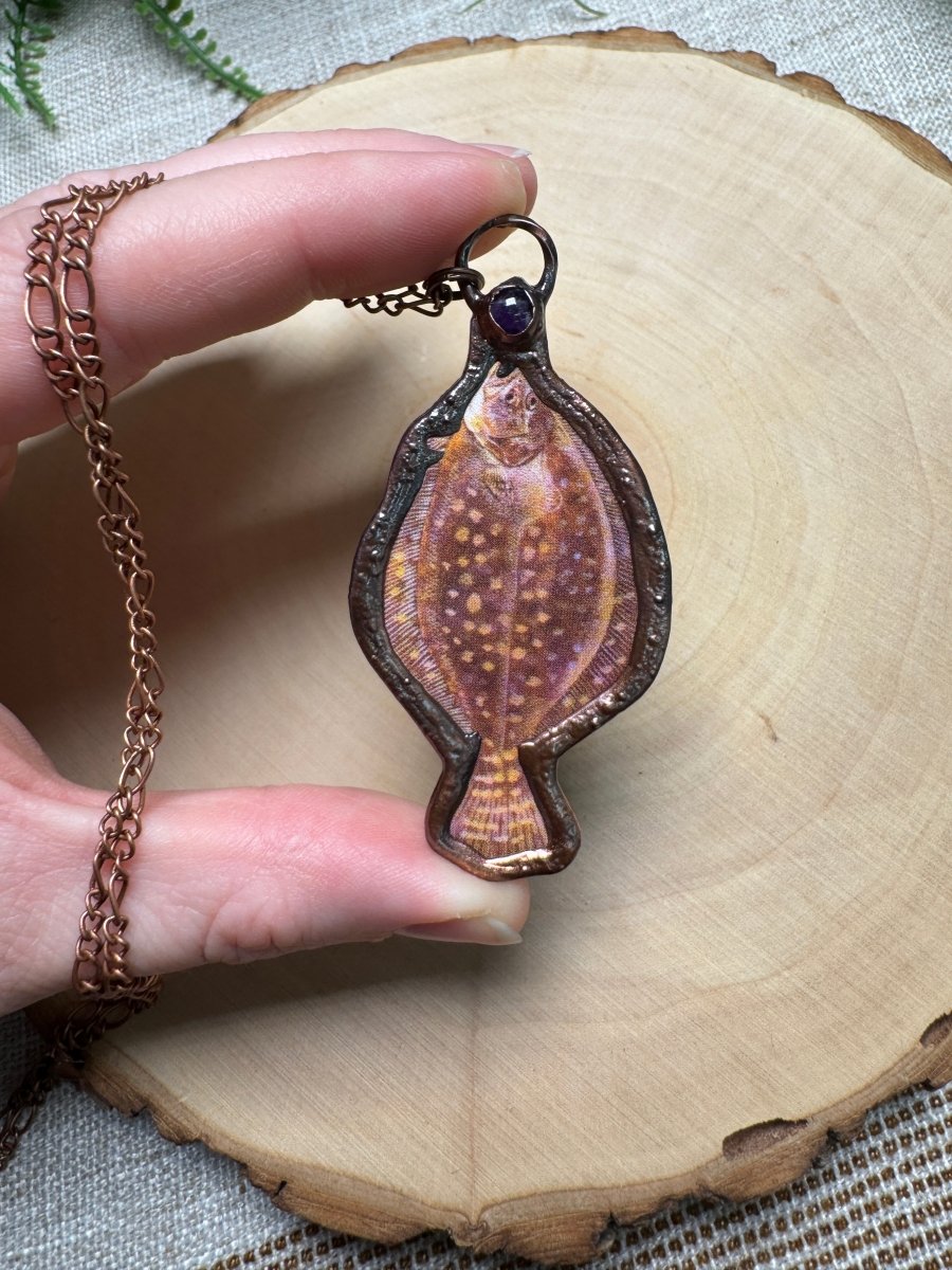 Flounder and Amethyst Necklace | Copper Ashes