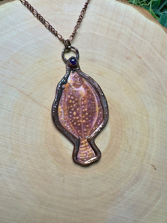 Flounder and Amethyst Necklace | Copper Ashes
